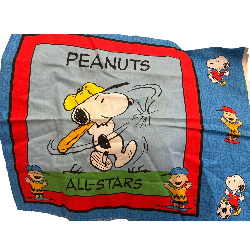 Vintage 2000 Peanuts Fabric Panel All-Stars Snoopy Charlie Brown Sports Retro